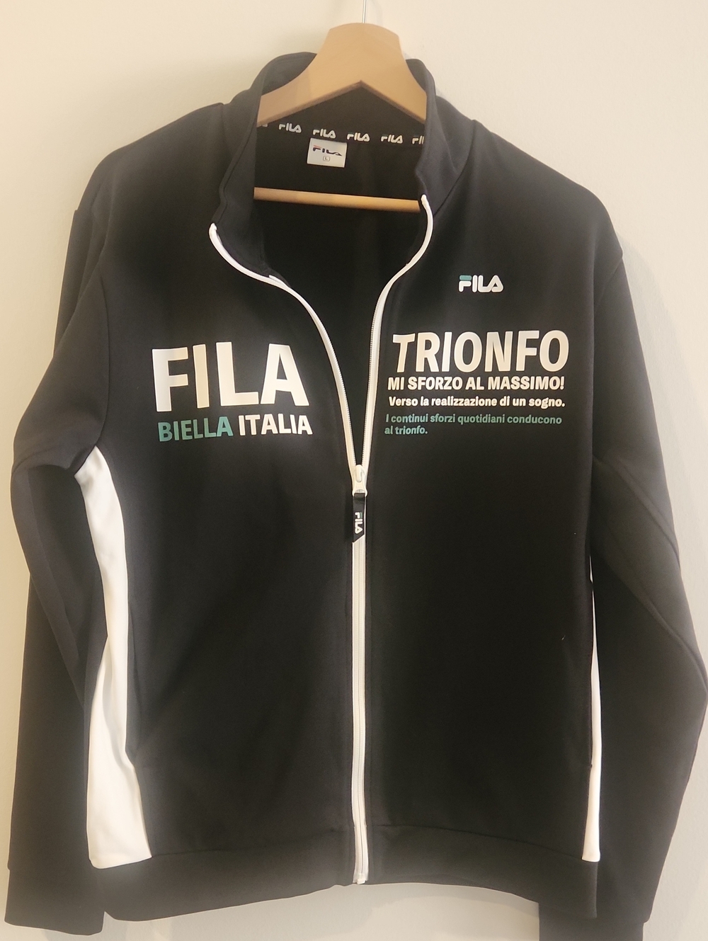 Fila Black Windbreaker Jacket with White Panels and Teal Accents